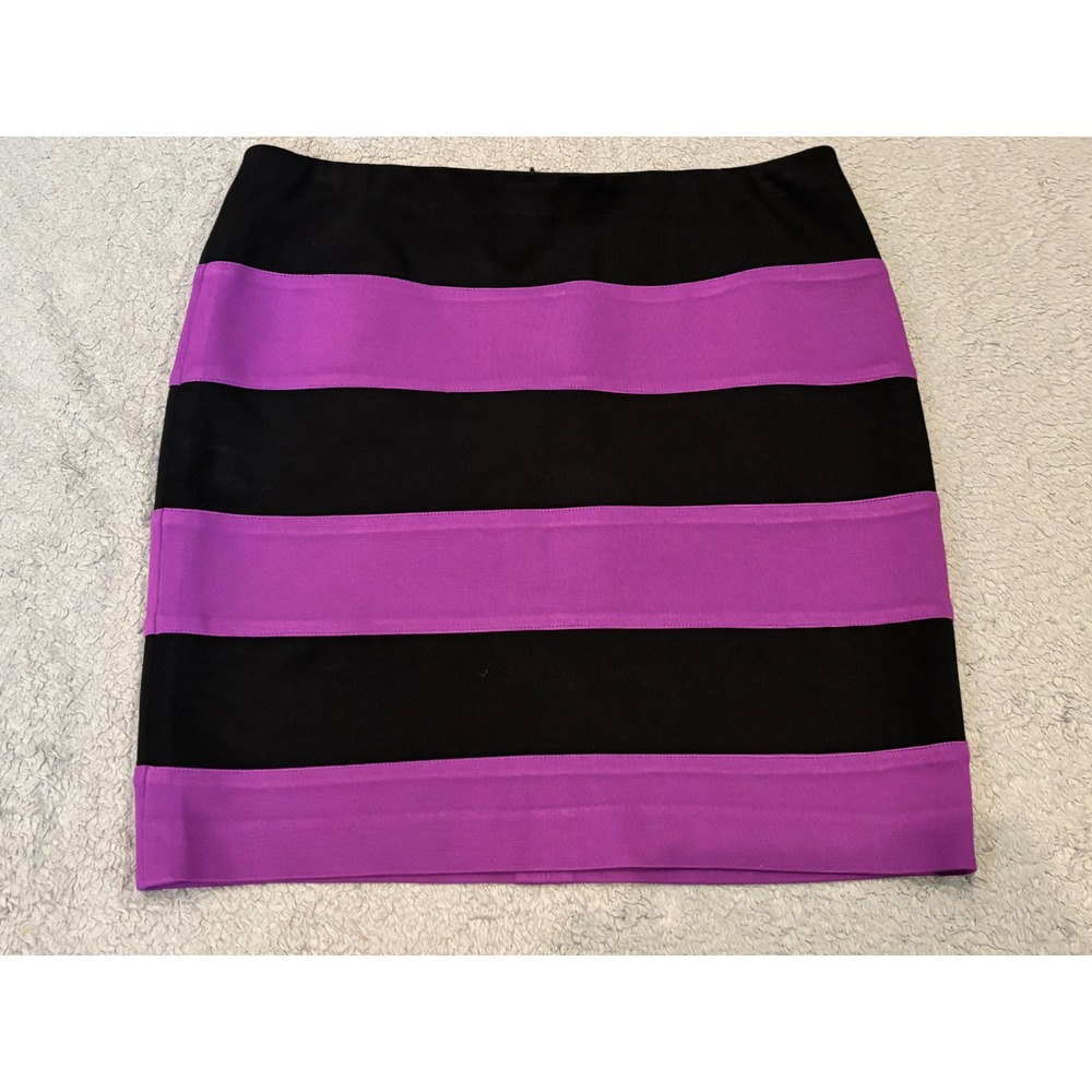 Ann Taylor Petite Black Purple Striped Ponte Knit Pencil Skirt 8P